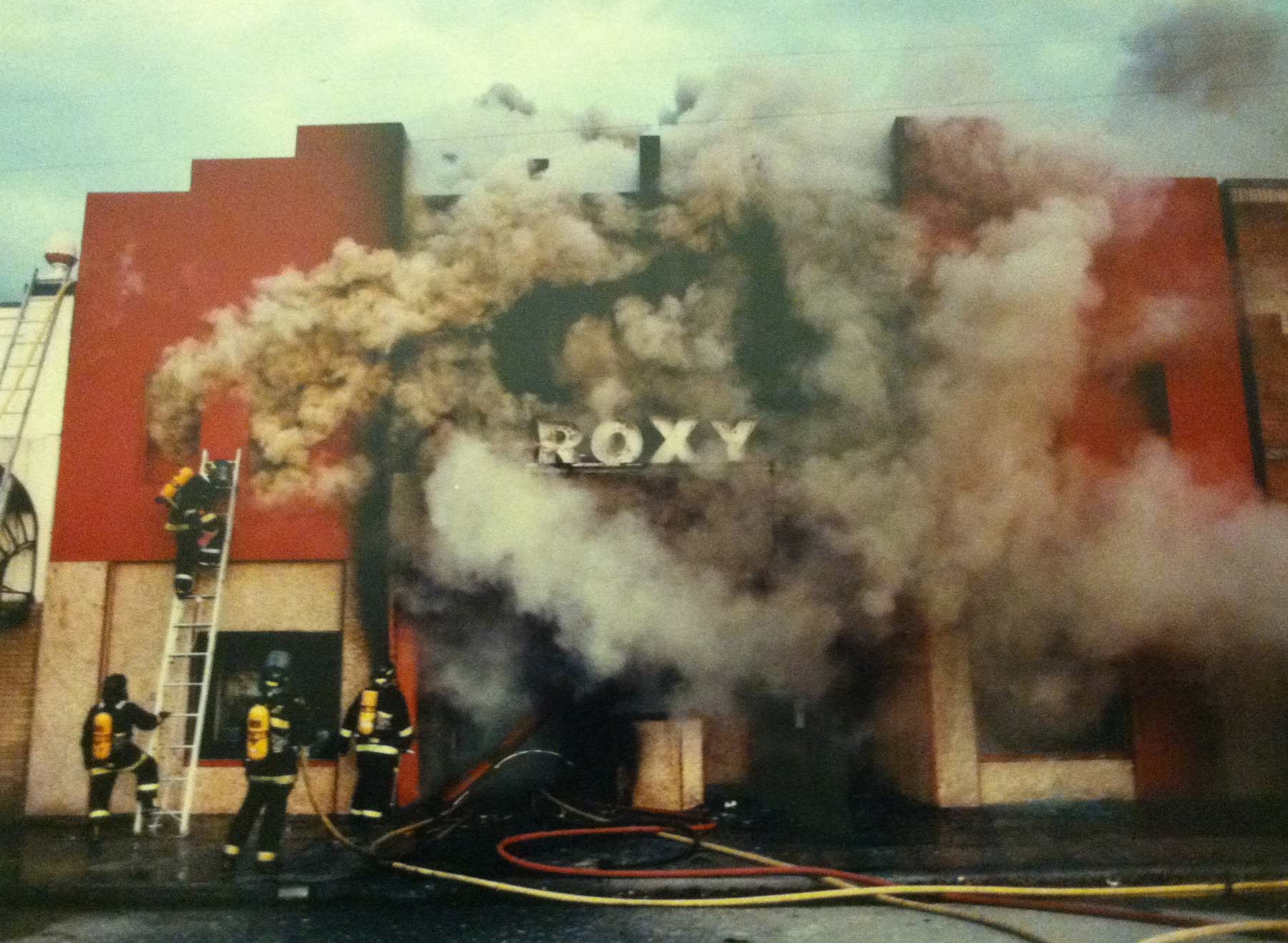 The Roxy Theater, on fire, 1994