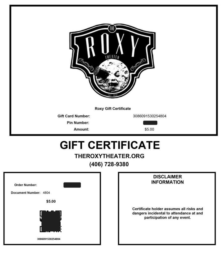 A sample Gift Certificate